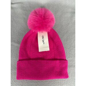 On 34th Women's Multi-Stitch Cozy Faux-Fur Pom Pom Beanie Pink One Size NWT's